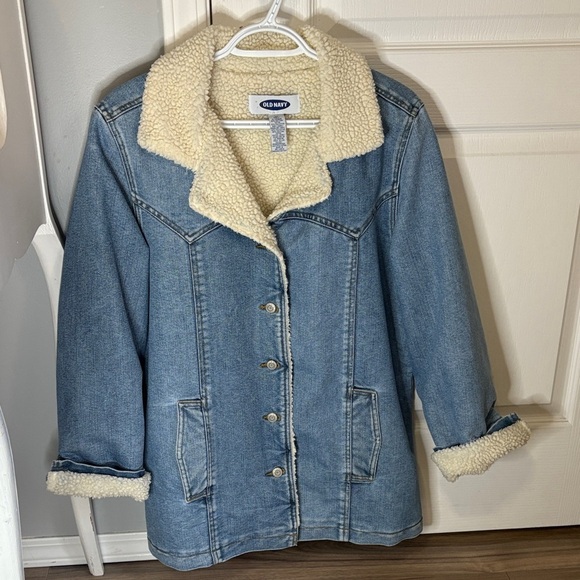 Vintage Old Navy Light Blue Jean Jacket with Cream Lining - Picture 1 of 5